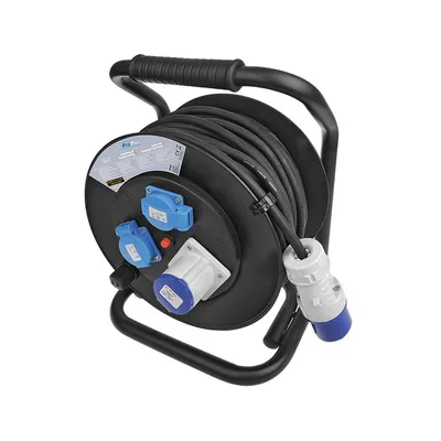 Image de Enrouleur de câble CEE 25M 3x2,5mm² (2x Schuko + 1x CEE)