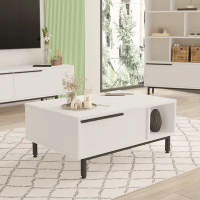 Produktbild von Skye Decor, On2-W, Couchtisch, 100 % MELAMINBESCHICHTETE SPANPLATTEN, Weiß, 90 x 60 x 37,6 cm