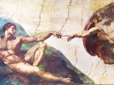 Zdjęcie produktu dla Michelangelo Buonarroti Art Print Obraz - Stworzenie Adama, 1508-1512 (60 x 80 cm)