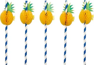 Immagine prodotto di 50 cannucce di carta Ø 6 mm - 20 cm blu/bianco "Ananas"