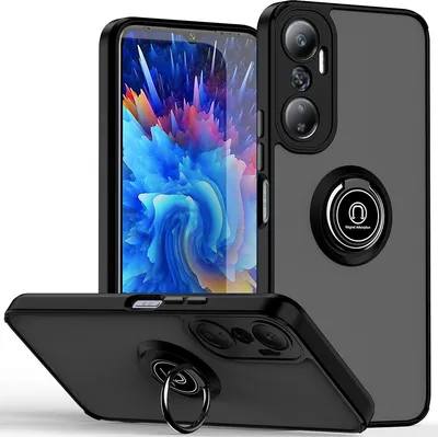 Produktbild von Infinix Hot 20 Hülle, Ring Halter Ständer Matte TPU Rahmen Stoßfest Schutzhülle für Infinix Hot 20 Schwarz