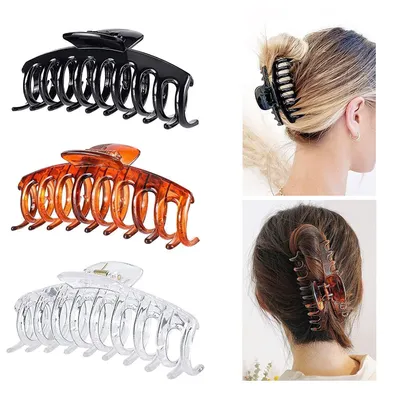 Image de 3 pièces de plastique pince à cheveux 11 cm Grande pince à cheveux noir brun cristal clair
