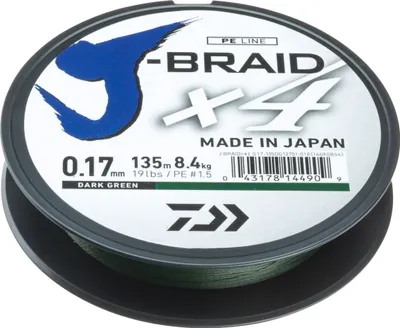 Image de DAIWA J-BRAID X4, 135m, 0,25mm, 14.4kg / 31,75lbs, vert, Tresse de pêche, 12741-025