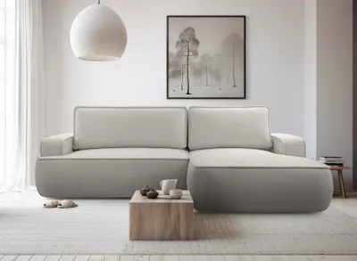 Produktbild von AX LIVING Ablia Sofa L Form mit Schlaffunktion Hellgrau 267 cm breit R
