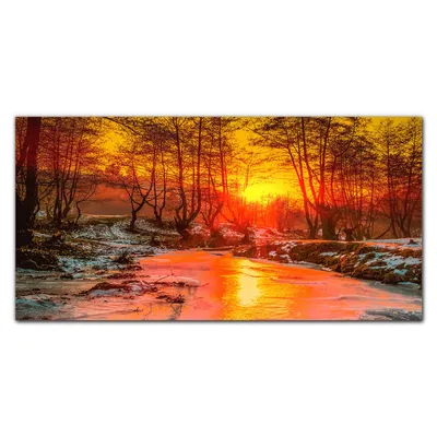 Produktbild von Coloray Bild aus Leinwand 120x60 Leinwand Dekoration - Schnee Natur Wald Fluss