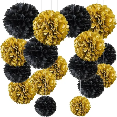 Produktbild von Schwarzes Gold Pompons Deko 20 Stück Silvester Geburtstag Abschlussparty