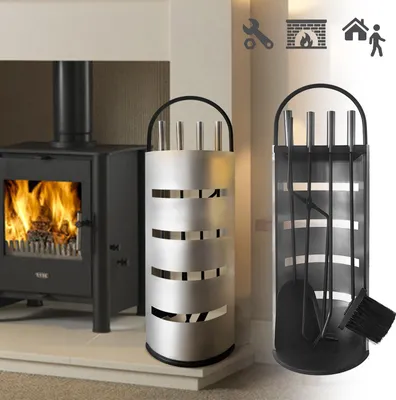 Image de XINZI set de cheminée 5pcs set de cheminée argent inox set de cheminée accessoires pour cheminée en pare-vue, balai, pince, tisonnier, pelle à cendres