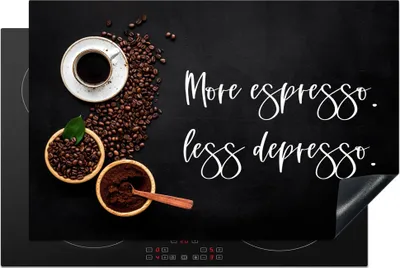 Produktbild von KitchenYeah© Herdabdeckplatte Kaffee - Mehr Espresso weniger Depresso - Zitate - Sprichwörter , 81x52cm, Küche Deko, Glaskeramikkochfeld Herdabdeckung, Abdeckplatte fùr Kochfeld