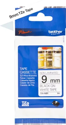 Produktbild von Brother TZe-N221 - Schwarz auf Weiß - Rolle (0,9 cm x 8 m) 1 Kassette(n) nicht-laminiertes Schriftband - für Brother PT-D600, H110, P-Touch PT-1005, 1010, D210, D400, D450, E550, H110, P900, P950