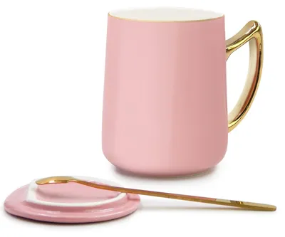 Immagine prodotto di Omgoods - Tazza da caffè in Vetroceramica da 450 ml con coperchio e cucchiaino