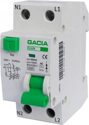 Image de Disjoncteur différentiel GACIA avec protection contre les surintensités, 2 pôles, 30mA, type B. Disjoncteur de protection différentiel