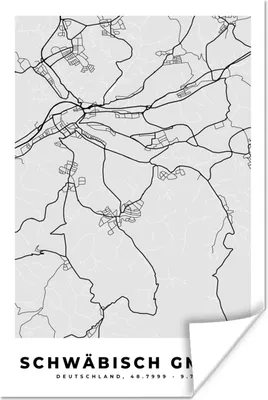 Produktbild von MuchoWow® Poster Schwäbisch Gmünd - Karte - Stadtplan - Deutschland 120x180 cm - Kunstposter
