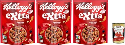 Produktbild von Cereali Extra "Frutti Rossi" | Probieren Sie Schokolade und Rote Früchte| breakfast Cereals, Müsli mit knusprigem Hafer | 3x 375g + Italian Gourmet polpa 400g