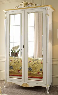 Produktbild von Casa Padrino Luxus Barock Schlafzimmerschrank Weiß / Gold - Handgefertigter Mahagoni Kleiderschrank mit 2 verspieglten Türen - Barock Schlafzimmer Möbel - Luxus Qualität - Italy