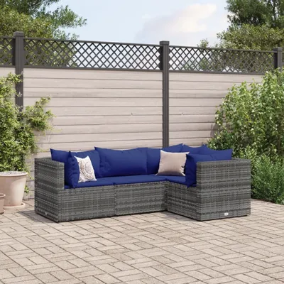 Produktbild von 2024 Gartenmöbel 4-tlg. Garten-Lounge-Set mit Kissen Grau Poly Rattan Gartenmöbel-Sets Garden Pleasure 5399461