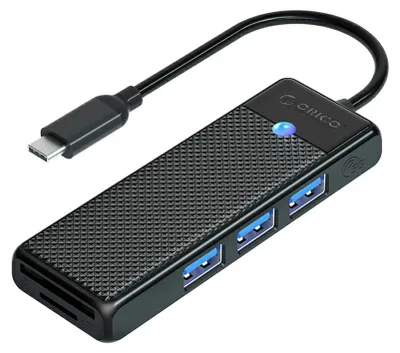 Produktbild von Orico PAPW3AT-C3 USB-Hub mit 4 Anschlüssen (3x USB-A 3.0) und microSD/SD-Kartenleser 0,15 m