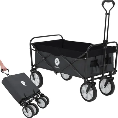 Produktbild von Miweba Faltbarer Bollerwagen MB-35 - Stahlrahmen - Teleskop-Lenkstange - Faltbar - Tragetasche - 360° Räder - Bis 120 Kg (Dunkelgrau/Schwarz)