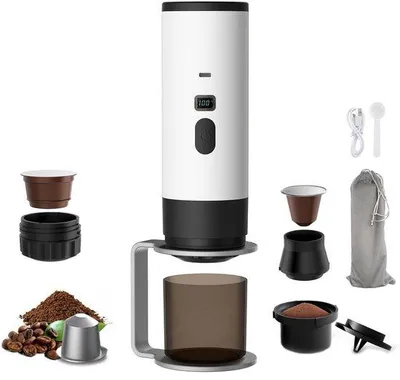 Produktbild von Portable Kaffeemaschine - Drahtlos für den Auto - 12 Volt - Espressokaffeemaschine - Kapselkaffee - Gemahlener Kaffee - Tassen - Ladbar - Handliche Kaffeemaschine - Weiss