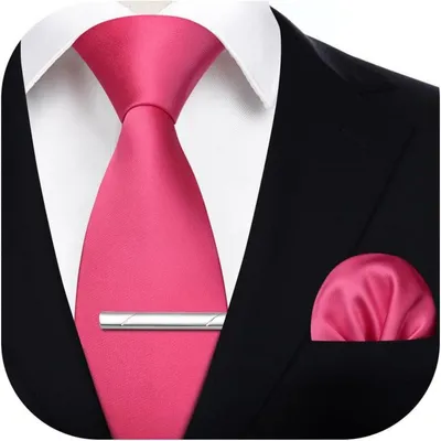 Imagen del producto de Corbata para hombre, pañuelo de bolsillo, sujetacorbata, talla única, color rosa