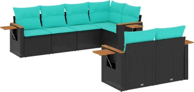 Produktbild von 7-tlg. Garten-Sofagarnitur mit Kissen Schwarz Poly Rattan