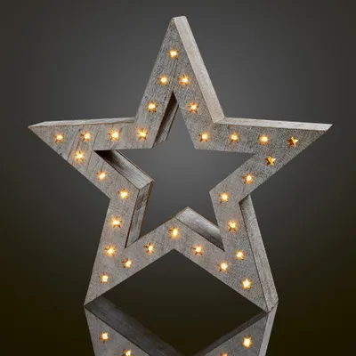Produktbild von LED-Holzstern weiß gebeizt, 30 LEDs