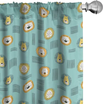 Produktbild von ABAKUHAUS Kindergarten Vorhänge, Gardinen, Childish Design Löwe Zeichnungen Cartoon Süße Tier, 2 Stück 75 x 175 cm, Seafoam Senf