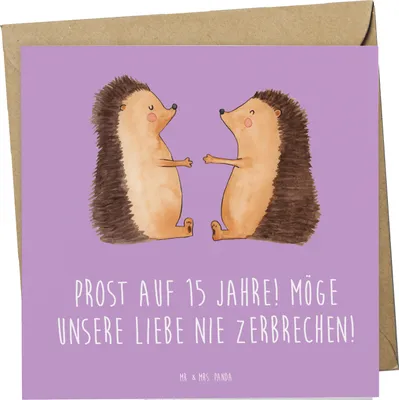 Produktbild von Mr. & Mrs. Panda faltkarte 15. Hochzeitstag Gläserne Hochzeit - Lavendeltraum - Geschenk, Hochzeitsjubiläum, anlasskarte, Geschenke, Erinnerung, doppelkarte, Heiraten