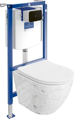 Produktbild von DOMINO Villeroy&Boch ViConnect H112 Vorwandelement Unterputz WC mit Bedienplatte + Wand Hänge Tiefspül WC Sofi Slim Paper Spülrandlos | Komplett set |