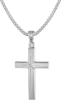 trendor 75283 Kreuz-Anhänger 24 mm Weißgold 585 (14 Karat) mit Silberkette 1
