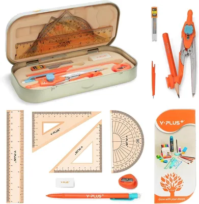 Produktbild von Zirkel Geometrie-Set für Schüler, mathematischer Winkelmesser-Kompass mit Linealen, Druckbleistift, Winkelmesser-Box-Set für Klassenzimmerbedarf und S