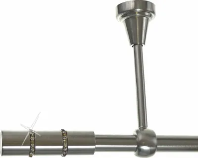 Produktbild von Gardinenstange Set Edelstahl Look Metall Ø 16mm zur Deckenträger 1-lauf mit Kristall, Länge wählbar H14 E26