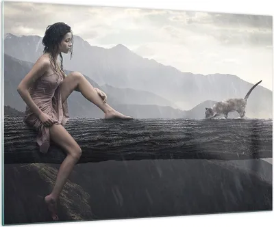 Produktbild von Bilder auf glas - Tiere Katze Mode Modell - 100x70cm - Glasbilder - Wandbilder - Kunstdruck - zum Aufhängen bereit - Wanddekoration aus Glas - Glas Bilder - Wandbild auf Glas - GAA100x70-2134