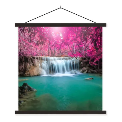 Produktbild von MuchoWow® Textilposter Wasserfall - Baum - Rosa - Natur 40x40 cm mit schwarzem Rahmen - Fotos