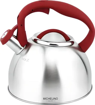 Produktbild von MICHELINO 2,4 L Edelstahl Flötenkessel Teekessel Kessel SILBER Griff: ROT 11404