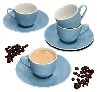 Produktbild von Doppio Espressotassen-Set Nordic Blau für 4 Personen | 80 ml | Porzellan | 4 Espressotassen & 4 Espressountertassen