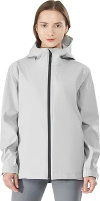 Produktbild von COSTWAY Wasserdichte Kapuzenjacke für Frauen, leichter, atmungsaktiver Regenmantel für Wanderungen, Camping und Outdoor-Aktivitäten (M, Hellgrau)