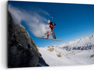 Produktbild von Bild auf Leinwand - Leinwandbild - Snowboard Winter Berg Gipfel - 100x70cm - Wand Bild - Wanddeko - Leinwanddruck - Bilder - Kunstdruck - Wanddekoration - Leinwand bilder - Wandkunst - AA100x70-2236