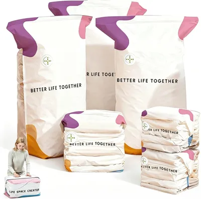 Image de Sacs de conservation sous vide sans pompe - Lot de 3 - 100 x 80 x 38 cm - Compression