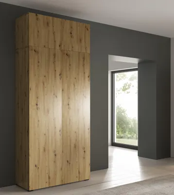 Produktbild von DESIGN MÖBEL Kleiderschrank OLEK 100 cm mit Aufsatz, 4 Türen, Push-to-Open, 245 cm, Artisan Eiche