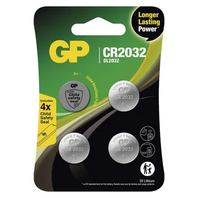 Obrázek produktu pro GP Lithiová knoflíková baterie CR2032, 4 ks + bezp. nálepky, B15324V