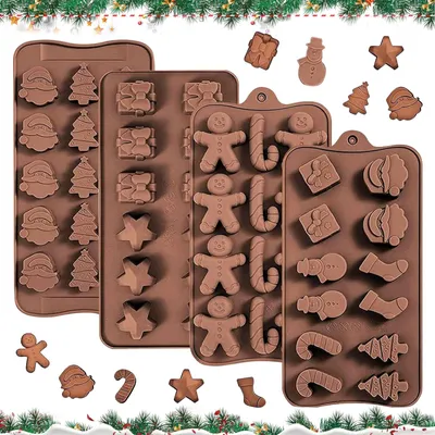 4er Set Weihnachts-Schokoladenformen aus Silikon, lebensmittelecht