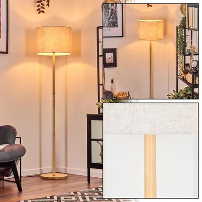 Produktbild von Schiavonea Stehlampe mit Holzfuß und Schirm aus Stoff