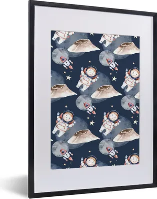 Produktbild von MuchoWow® Gerahmtes Poster Weltraum - Astronaut - Rakete - Jungen - Mädchen - Kind 30x40 cm - Poster mit Schwarzem Bilderrahmen Wandposter Rahmen Foto Bilder - Wandposter Schlafzimmer