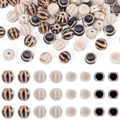 60 Porzellanperlen, rund, Streifen, 10-12 mm, DIY-Schmuck