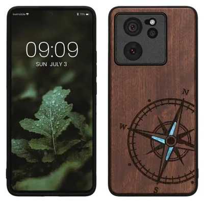 Produktbild von kwmobile Handyhülle für Xiaomi 13T / 13T Pro Hülle Holz - Case mit TPU Bumper - Stoßfestes Hardcase - Schutzhülle Cover in Dunkelbraun