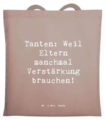 Produktbild von Mr. & Mrs. Panda Schultasche Spruch Liebe Tanten - Braun Pastell - Geschenk, Neffe, Beutel, handgemacht, Tasche, dokumententasche, Verwandtschaft, Spaß, Tote Bag, Nichte