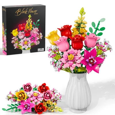 Image de Kit de fleurs – Bouquet de roses pour adultes, kit botanique de 765 pièces, cadeau pour les anniversaires, les fêtes, la décoration, bouquet artificiel pour femmes et enfants à partir de 6 ans