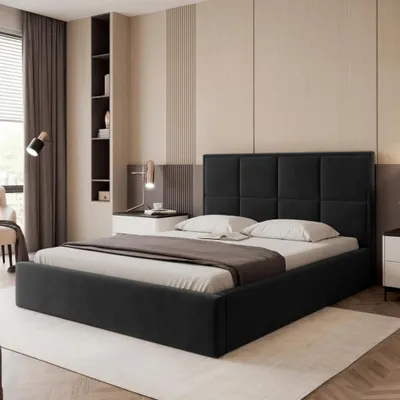 Produktbild von Polsterbett TIOLI 180x200 Schwarz Samtstoff mit Bettkasten & Lattenrost