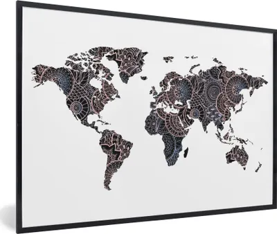 Produktbild von MuchoWow® Gerahmtes Poster Weltkarte - Schwarz - Mandela - Kind - Junge - Mädchen 30x20 cm - Poster mit Schwarzem Bilderrahmen Wandposter Rahmen Foto Bilder - Kunstdruck - Bild-Poster