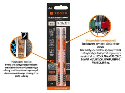 Productafbeelding van Zaagblad voor reciprozaag - Type: T - Metaal/Hout (2 stuks) / TEGER